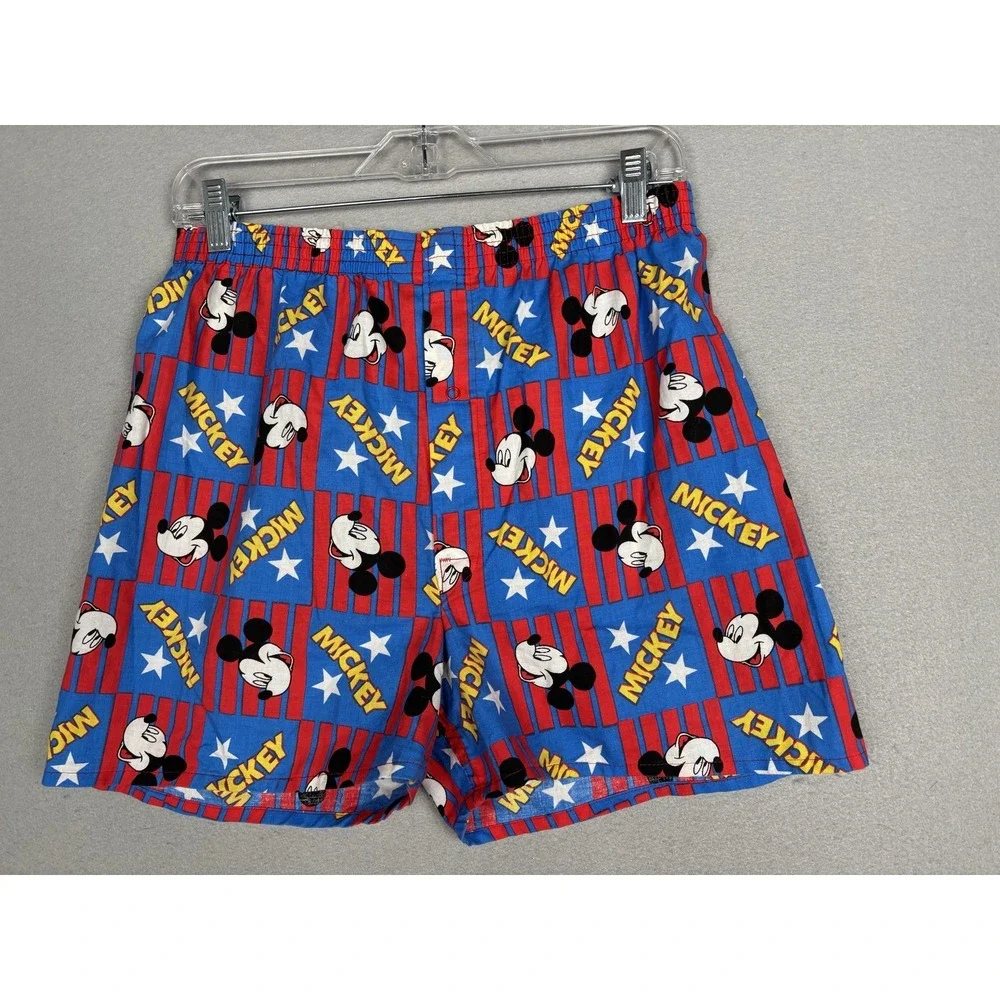 Vintage Mickey Unlimited Boxer Shorts Mens Medium Blue Red Stars Disney USA 90s